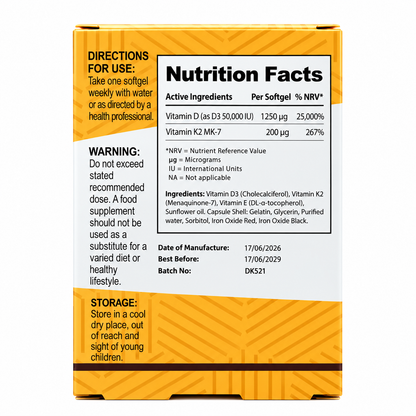 Vitamin D3 50,000iu + K2 (MK-7) 200mcg