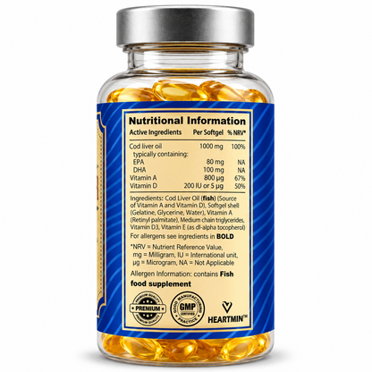 Cod Liver Oil 1000 mg with Omega 3, Vit A & D – 30 Softgels