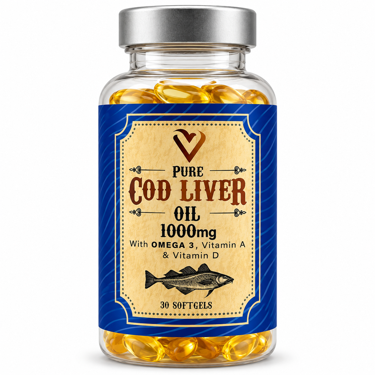 Cod Liver Oil 1000 mg with Omega 3, Vit A & D – 30 Softgels